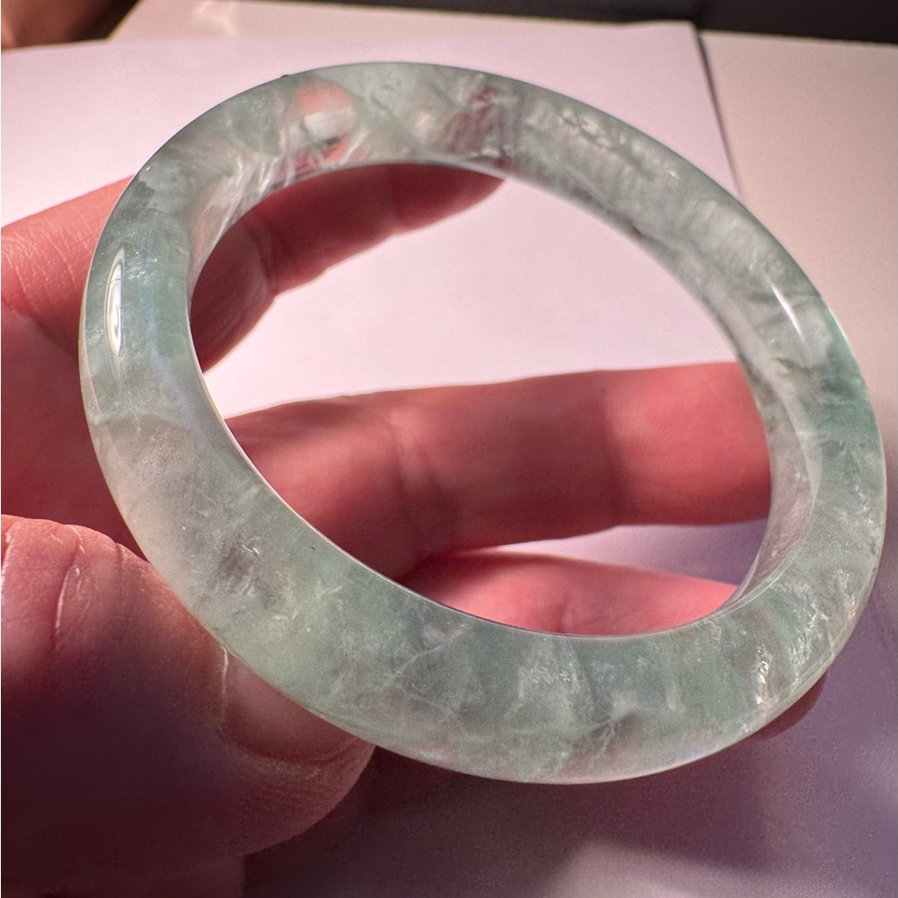 Translucent Light Green Stone Bangle Bracelet - W… - image 3